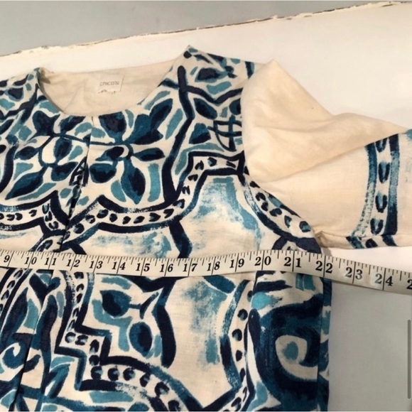 Chico’s Artisan Printed Linen Jacket blue, cream - Picture 12 of 16